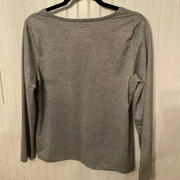 Talbots Silver Metallic Crew Neck Long Sleeve Tee - Picture 6 of 7